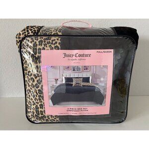 4 Piece Juicy Couture Embossed Leopard Royal Reversible Queen Size Comforter Set